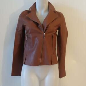 Won Hundred Brown tan cognac Lamb Leather Zip Jacket 32 US XS
